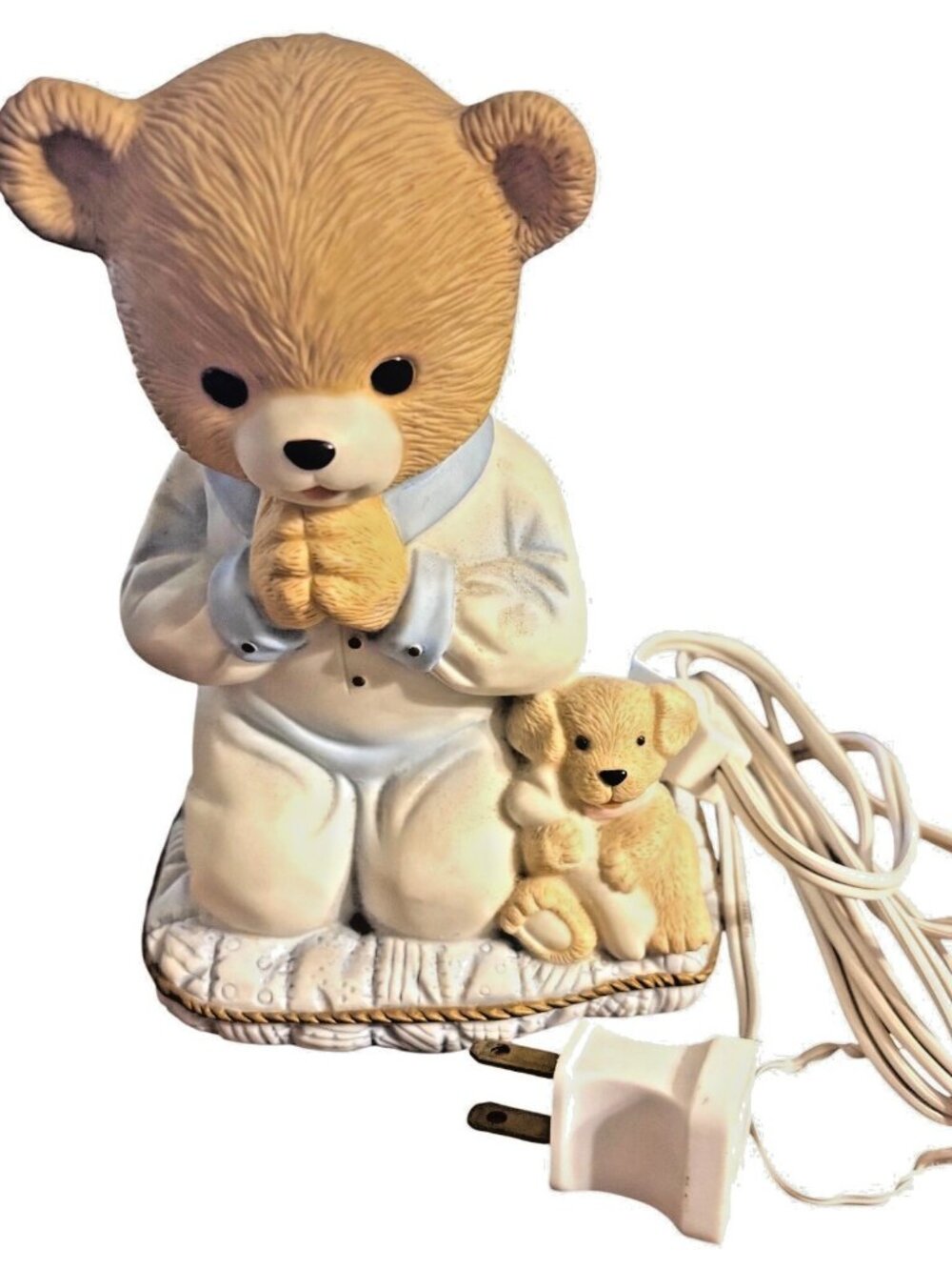 Vintage Lefton China 1995 Hand-Painted Praying Teddy Bear Night Light Lamp Cord